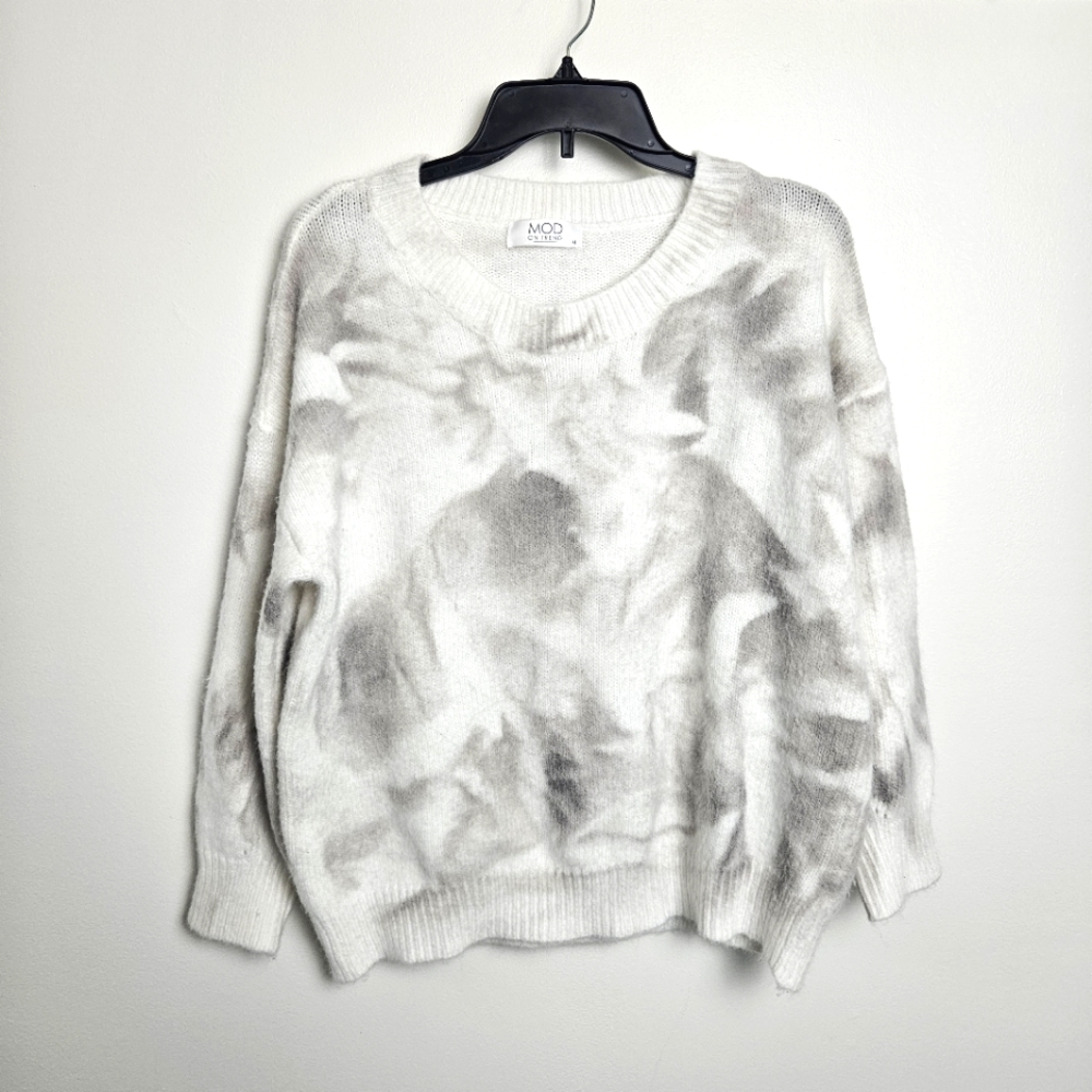 Mod On Trend Sweater Oversized White Gray Marbled Womens M